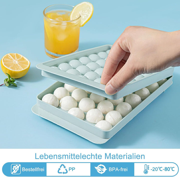 Miaowoof Eiswürfelform mit Deckel, 2,5 cm x 99 Stück Runde Eiswürfel, Non-BPA Eiswürfelbehälter mit
