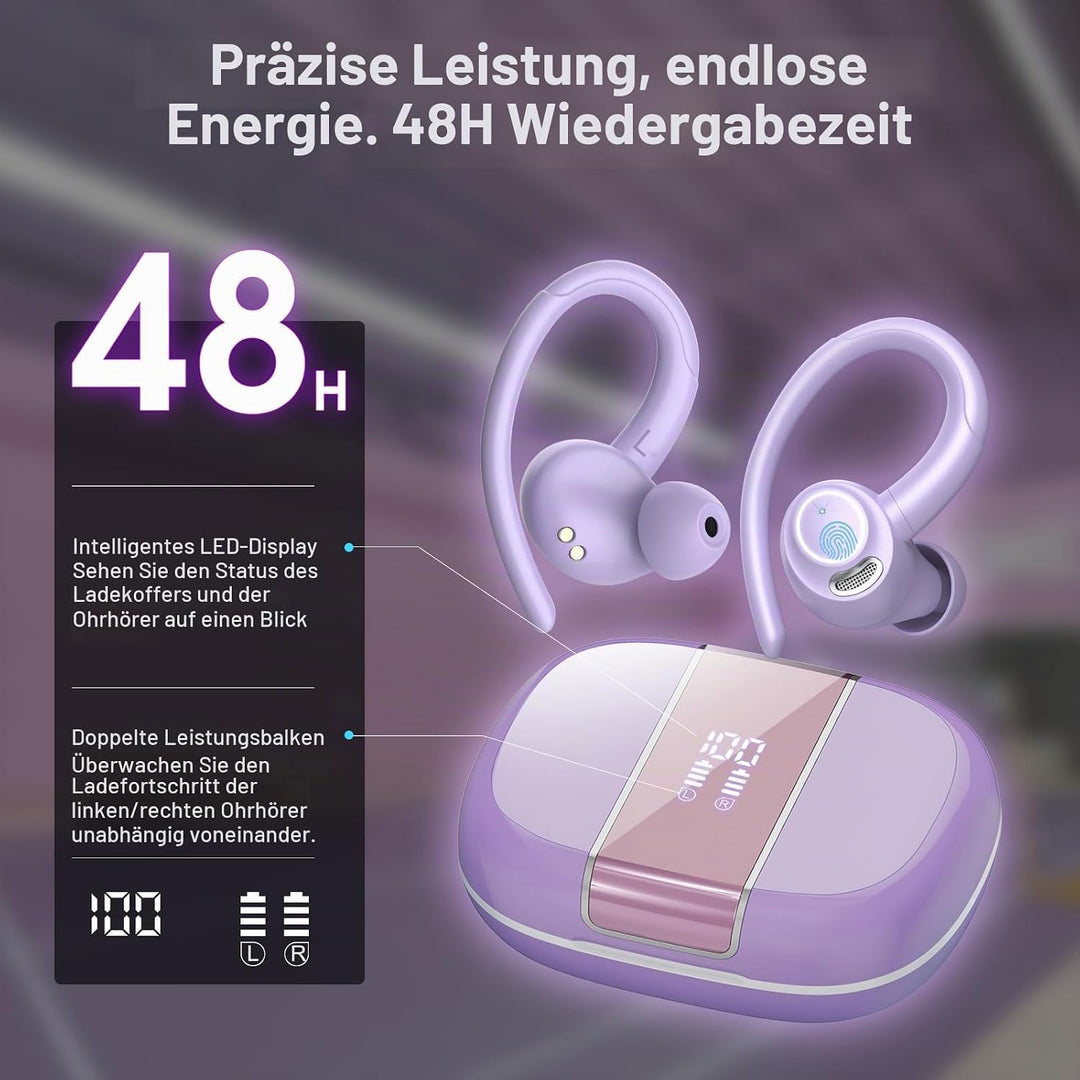 Csasan Bluetooth Kopfhörer Sport, in Ear Kopfhörer Kabellos Bluetooth 5.3 mit Ohrbügel, Hi-Fi Stereo