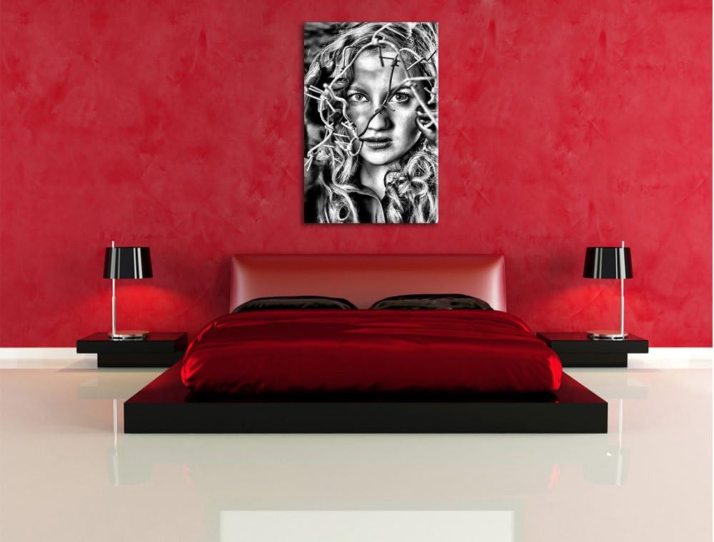 Pixxprint Sexy Girl Stacheldraht als Leinwandbild/Grösse: 100x70 / Wandbild/Kunstdruck/fertig bespan