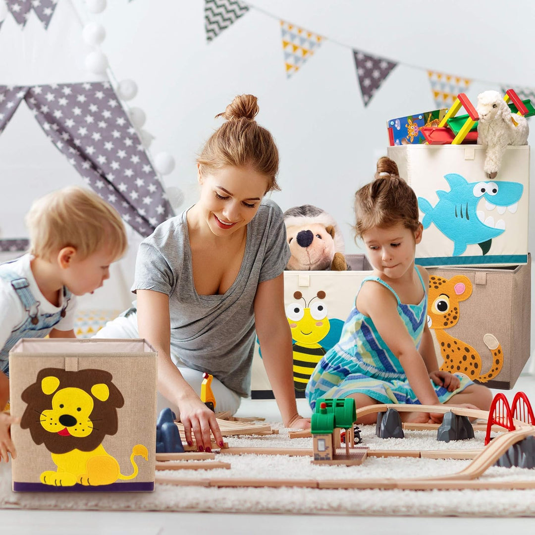 Aufbewahrungsbox im 3er Set Koala, Löwe und Tiger I Dreierpack Spielzeugbox mit Tiermotiv passend fü