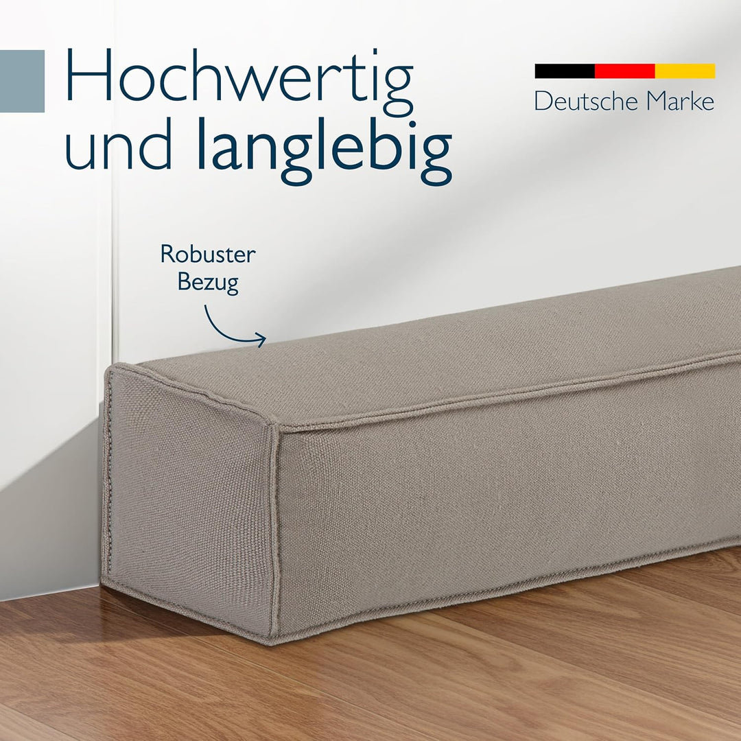 Beautissu Zugluftstopper für Türen 90cm – Wärmeschutz & Kälteschutz Türluftstopper Hellgrau – Stoff