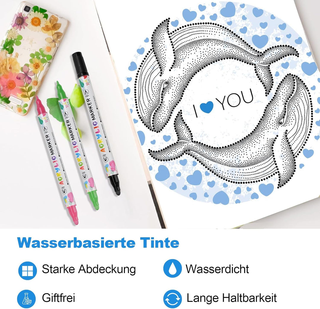KEMYR 100 Farben Acrylstifte Set mit Doppelspitze, Acrylmarker Wasserfeste für Steine, Holz, Glas &amp;