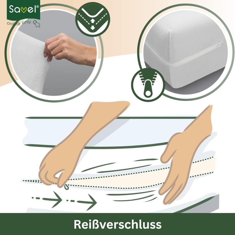 Savel, Matratzenbezug aus 100% Baumwollfrottee, elastisch, anpassungsfähig, hochabsorbierend (Grösse