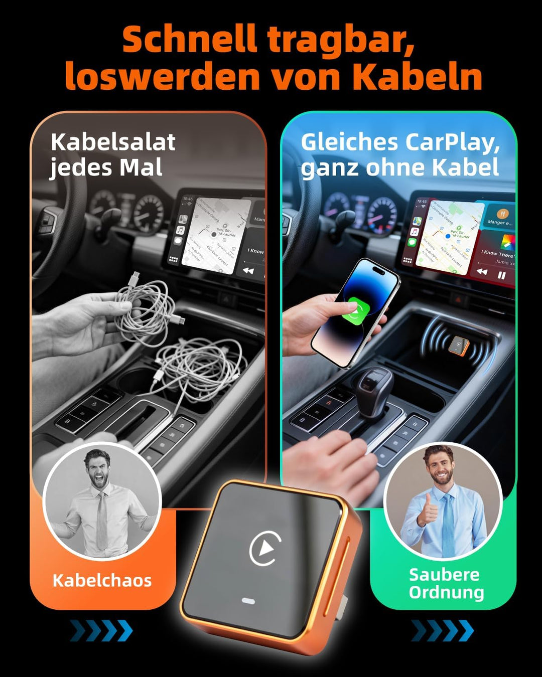 LINGHUANG Wireless CarPlay Adapter &amp; Android Auto Wireless Adapter for Apple iPhone Upgrade von Wire