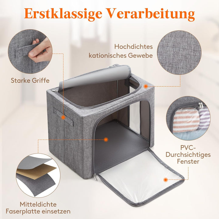 Lifewit 40L Aufbewahrungsbox mit Deckel, Kleidung Aufbewahrung, Faltbare Kleideraufbewahrung mit Met