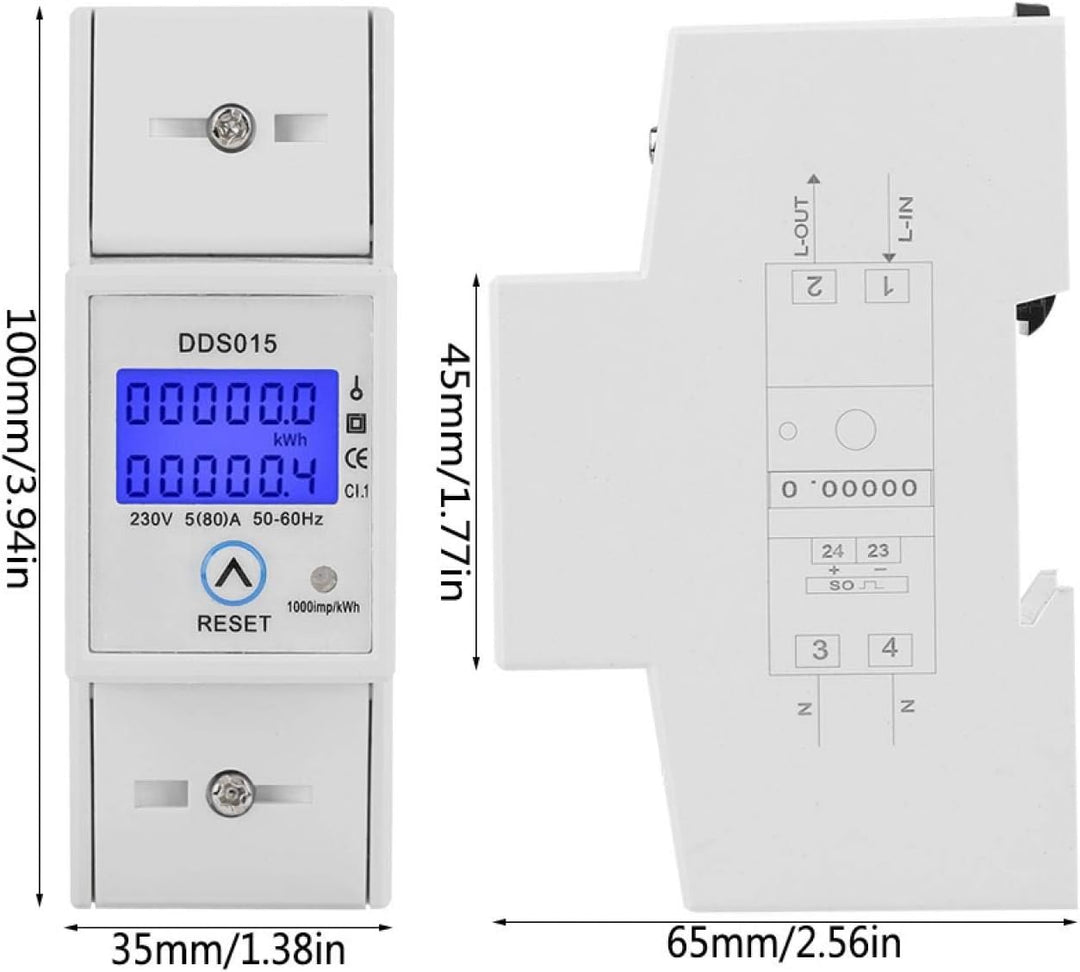 VBESTLIFE Einphasen-Energiezähler, DDS015 5-80A 230V 50Hz Digital LCD Einphasen-Energiezähler Wattme