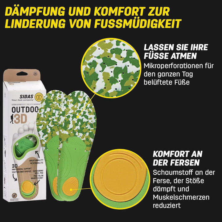 Sidas 3D Einlegesohlen für Wandern &amp; Outdoor-Aktivitäten 35-36 Grün, 35-36 Grün