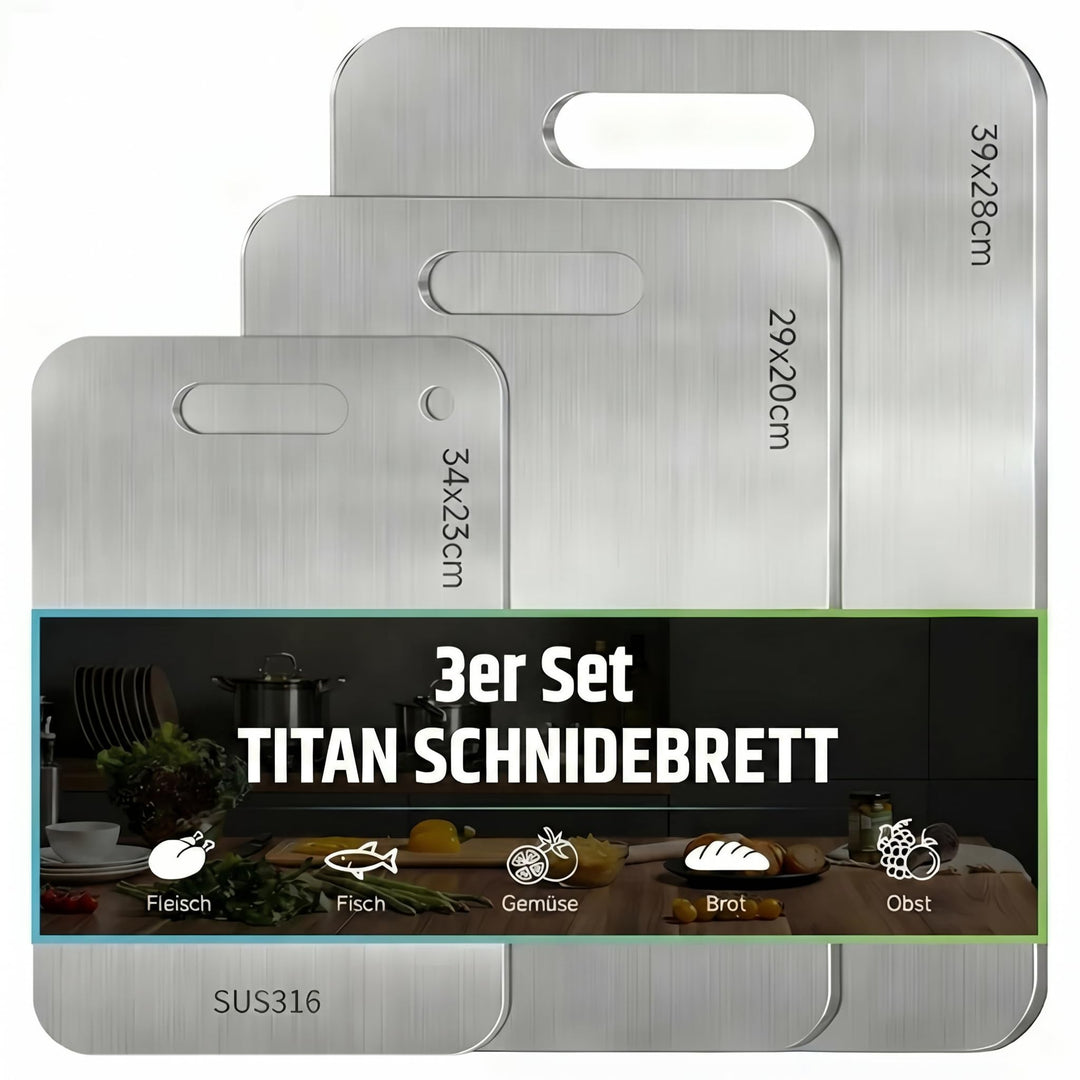 3 Stück Titan Schneidebrett Set S316 - Schneidebretter Edelstahl Doppelseitiges Lebensmittel BPA-fre