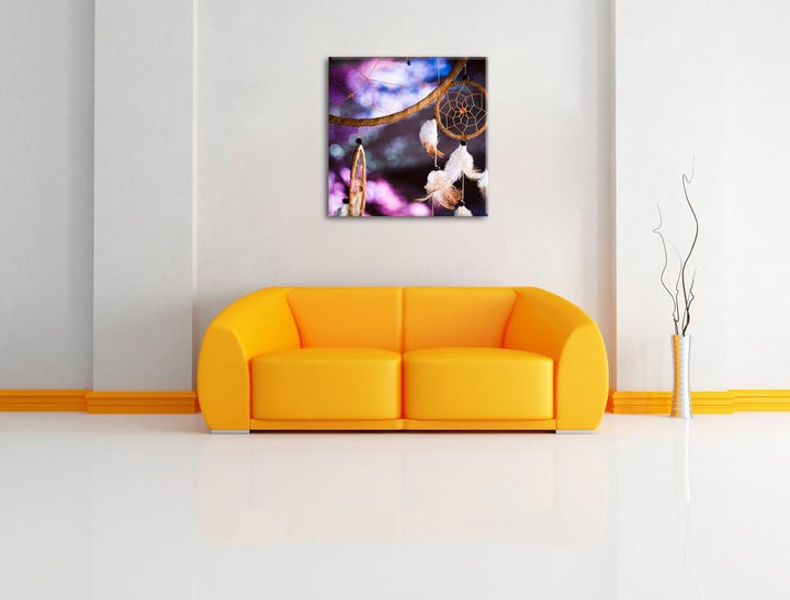 Pixxprint Traumfänger mit lilanem Hintergrund, Format: 70x70 auf Leinwand, 70x70