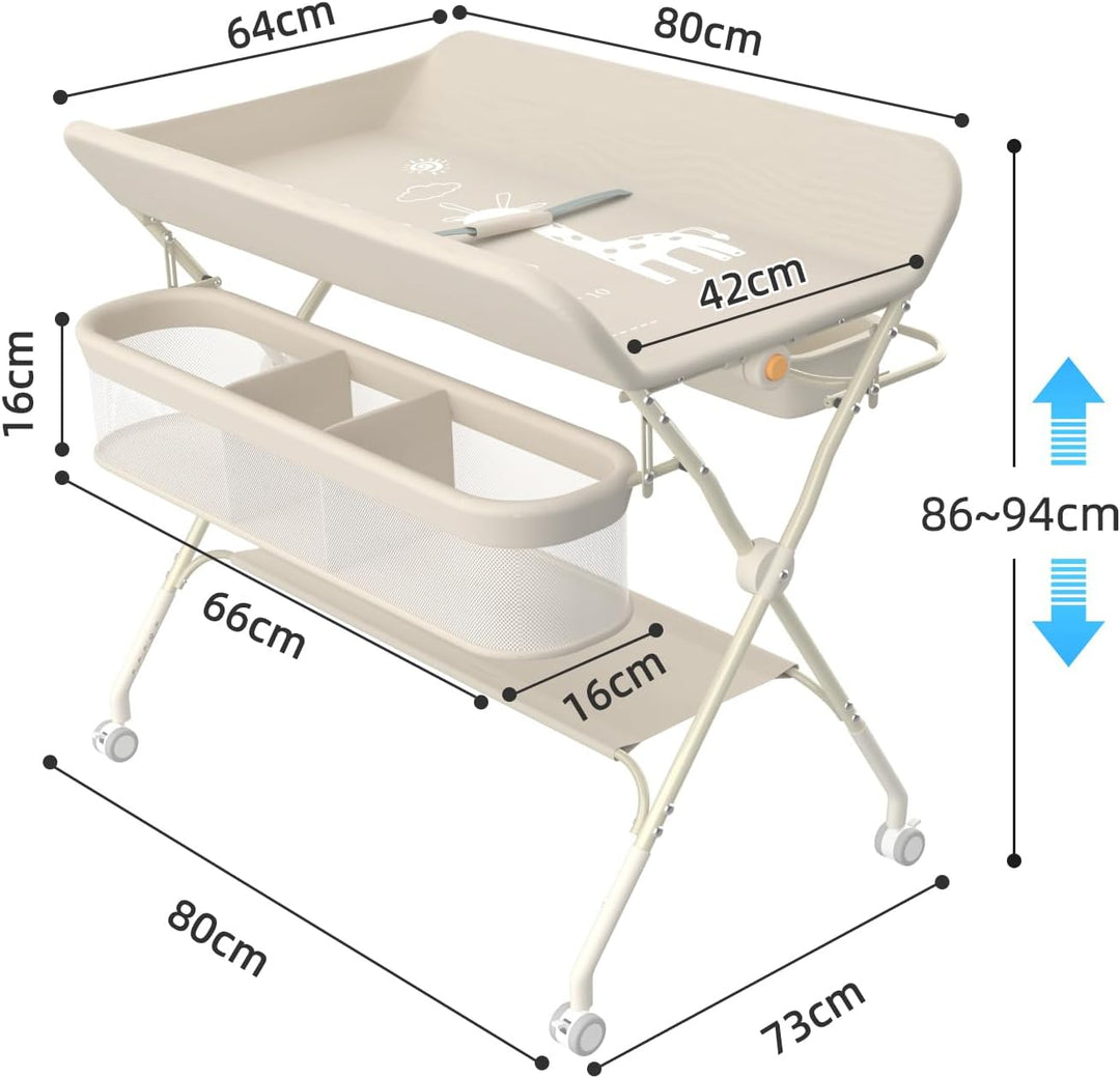 OHMG klappbare Wickelkommode Wickeltisch, Baby Wickelkombi, mit Wickelauflage Sicherheitsgurt und Ab
