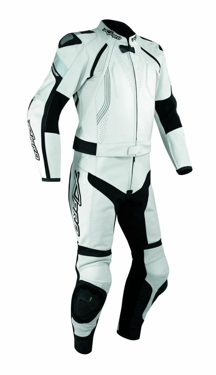 Anzug 2 Stück Leder Rennen Motorradsport CE Protektoren Lederkombi Weiss 50 50 Weiss, 50 Weiss