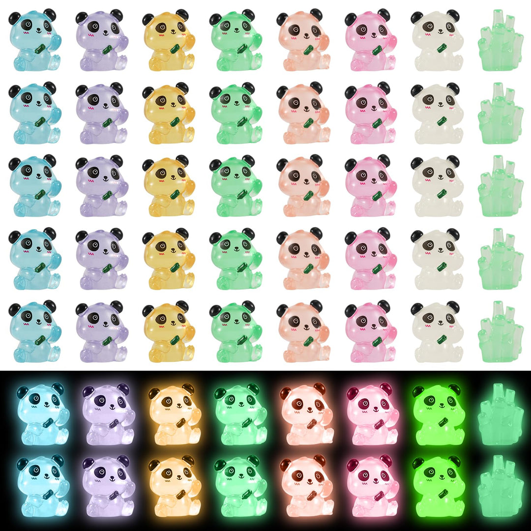 35St Leuchtende Mini Panda und 5St Leuchtende Bambusse Mini Panda Harz Mini Panda Figuren Mini Tiere