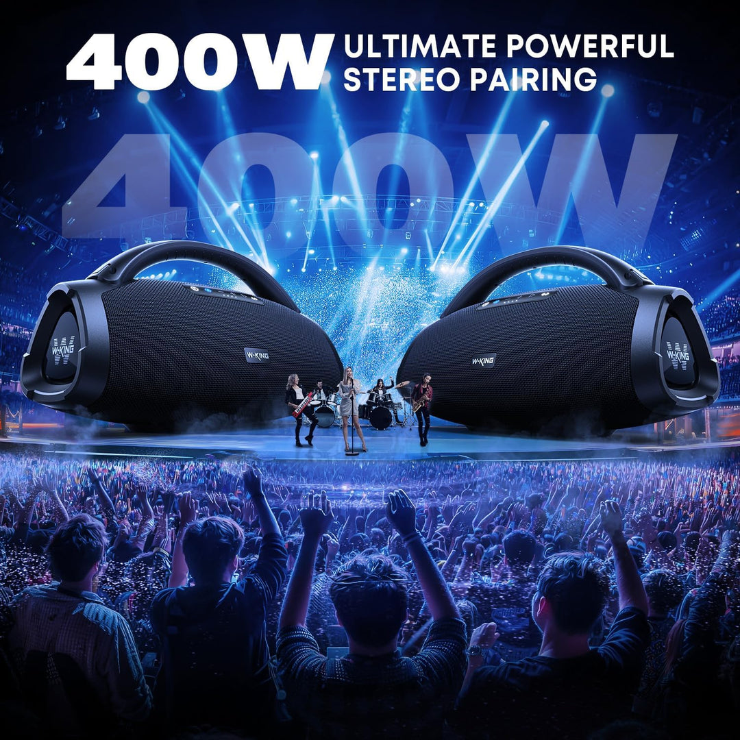 300W PEAK 200W RMS Bluetooth Lautsprecher, W-KING Musikbox Gross mit Subwoofer/EQ APP, Laut Tragbare