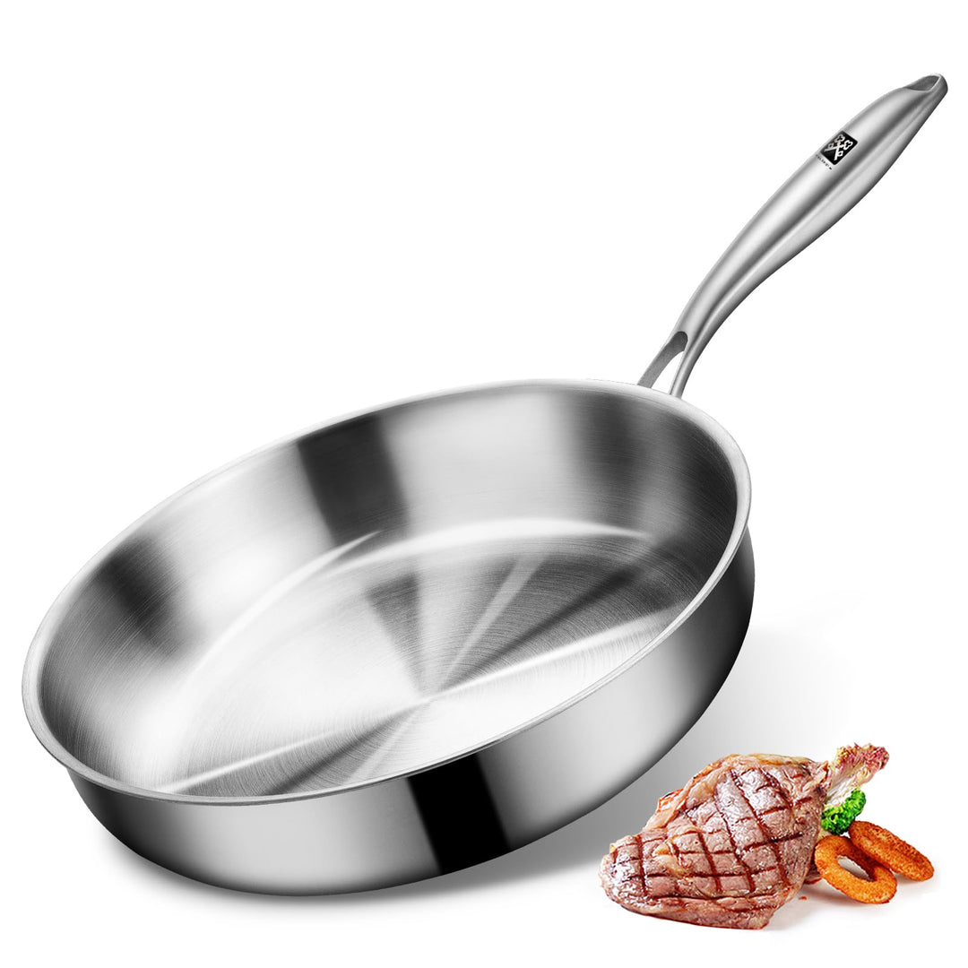 Edelstahlpfanne 28 cm, Edelstahl Pfanne Induktion Unbeschichtet, Stainless Steel Pan PFAS-, PTFE- un