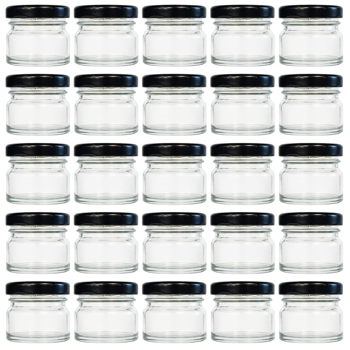 Vitrea 25x Mini Marmeladengläser 30 ml - mit Deckel Schwarz TO 43 - kleine Einmachgläser zum befülle