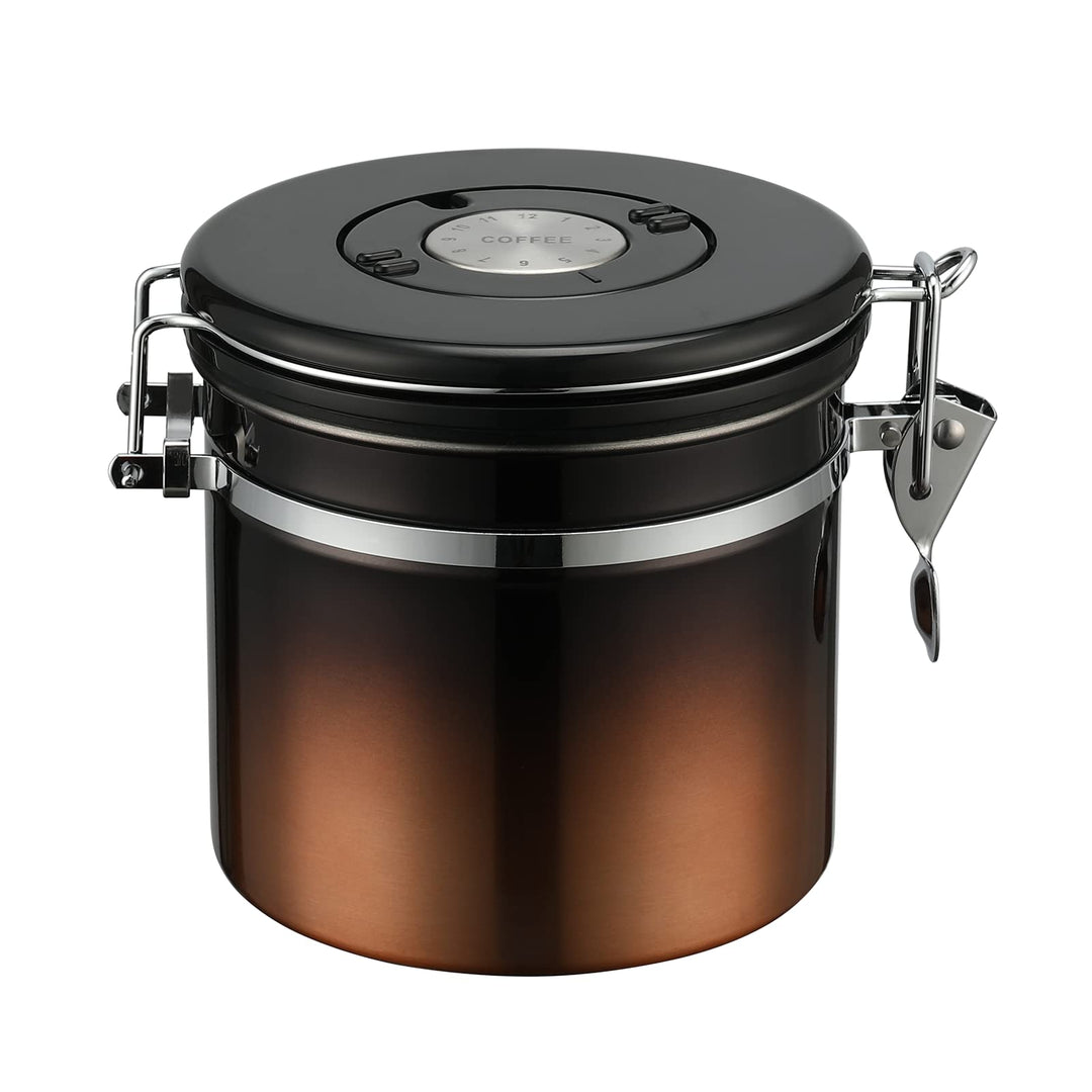 1200 ml luftdichter Edelstahl-Kaffeedose (400–600 g), Kaffeebehälter mit Datums-Tracker-Deckel Kupfe