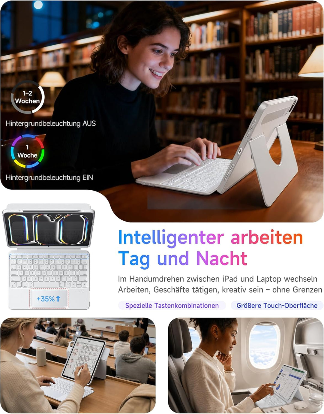 HOU Combo hülle mit Tastatur drehbar für ipad 9 Generation 10,2 Zoll &amp; 8. Gen &amp; 7. Gen Multi-Touch T