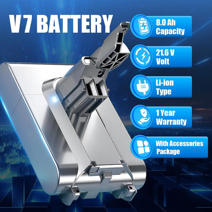 V7 8000mAh Akku Ersatzakku für Dyson 8.0Ah Kompatibel mit Dyson V7 Absolute Mattress Allergy Trigger