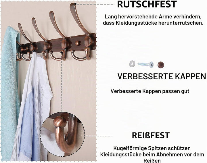 Dseap Garderobenleiste - Schwerlast Garderobenhaken Mit 5 Dreifachhaken, Edelstahl Wandgarderobe, Kl