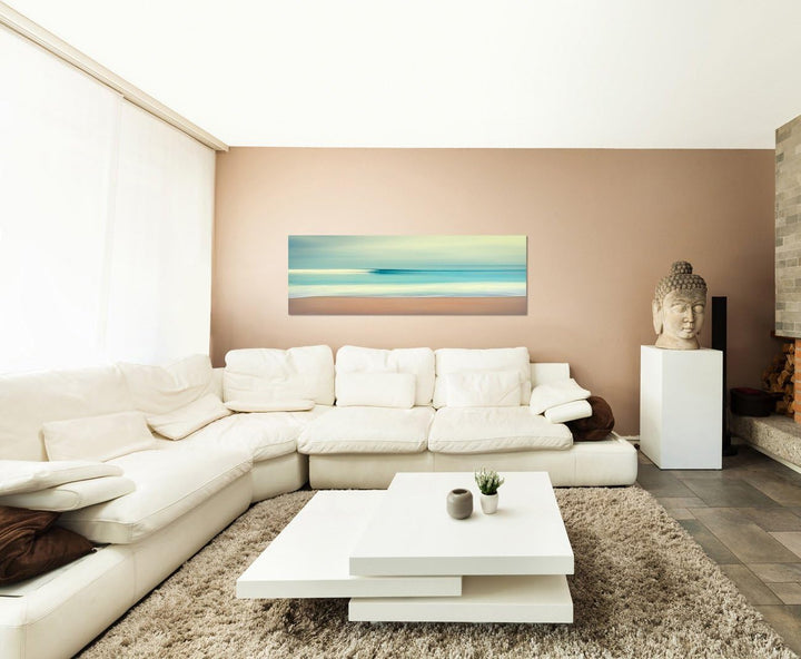 Paul Sinus Art Panoramabild auf Leinwand und Keilrahmen 150x50cm Meer Strand Vintage abstrakt versch