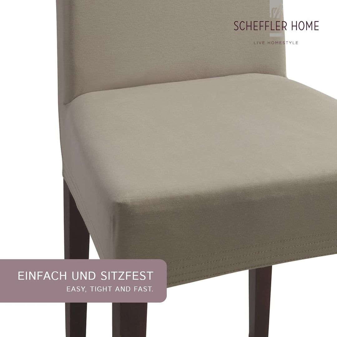 SCHEFFLER-Home Natalie Stretch Stuhlhussen Baumwolle/Stuhlhussen Beige/Stuhlüberzug 4er Set/Stuhlabd