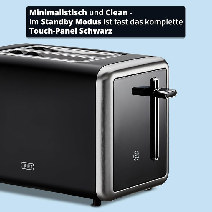 KHG - Toaster 2 Scheiben Edelstahl Touchpanel 850 W - Brötchenaufsatz, 7 Bräunungsstufen, 6 Programm