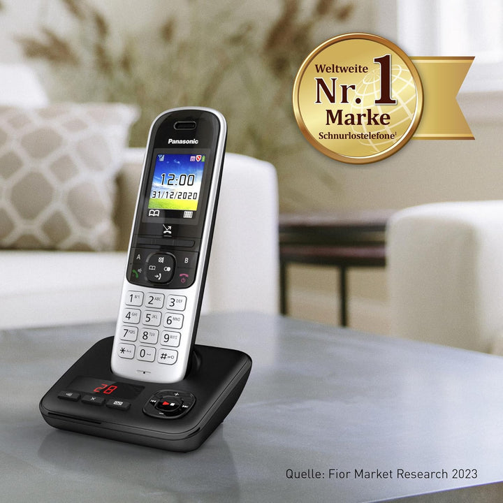 Panasonic KX-TGH723GS Schnurlostelefon mit Anrufbeantworter 3er Set (DECT Telefon, strahlungsarm, Fa