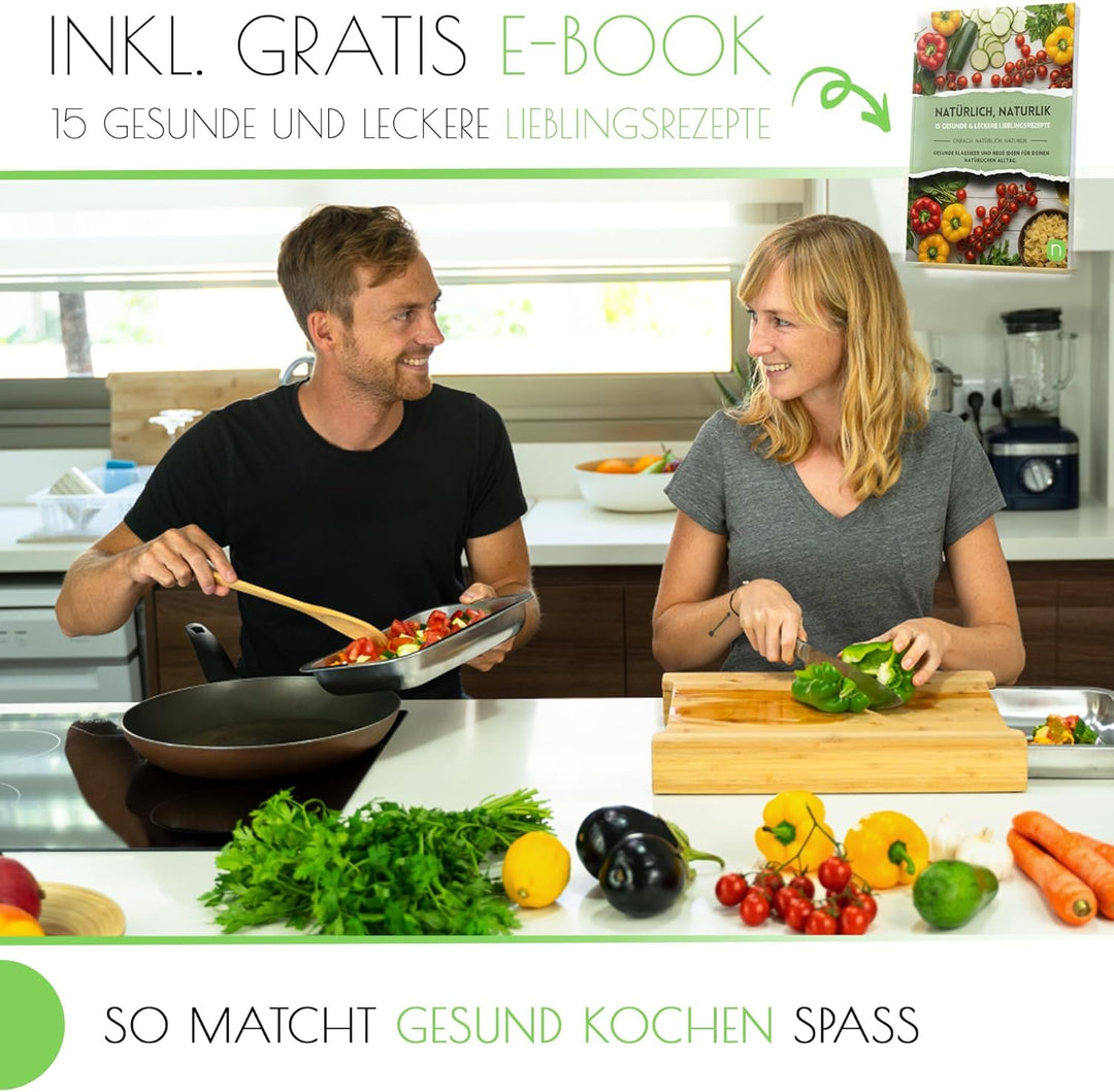 naturlik Schneidebrett XL mit magnetischen Auffangschalen - Hochwertiges FSC® Bambus Schneidebrett m