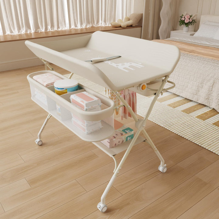 OHMG klappbare Wickelkommode Wickeltisch, Baby Wickelkombi, mit Wickelauflage Sicherheitsgurt und Ab
