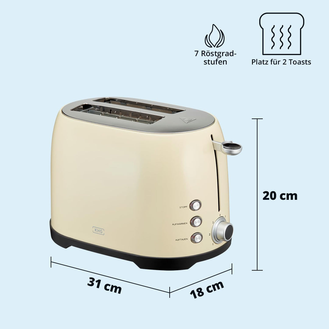 KHG Frühstücksset Wasserkocher &amp; Toaster Creme Beige Retro Vintage, Kapazität 1,7 Liter &amp; 2 Toastsch