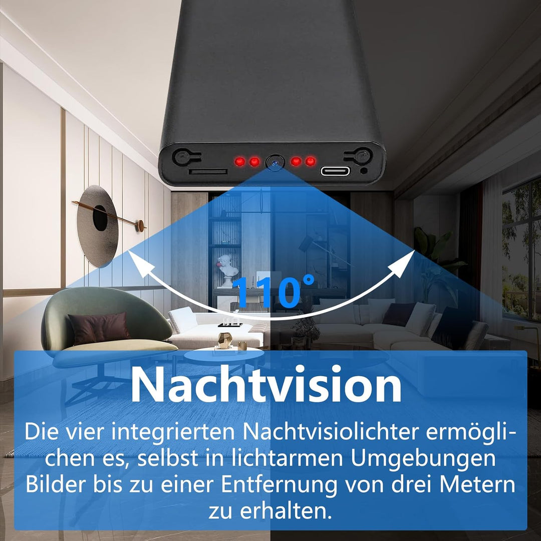 Mini-Kamera,Sicherheitskamera, HD1080P-Indoor/Outdoor-Überwachungskamera,55 Stunden AufnahmezeitMit