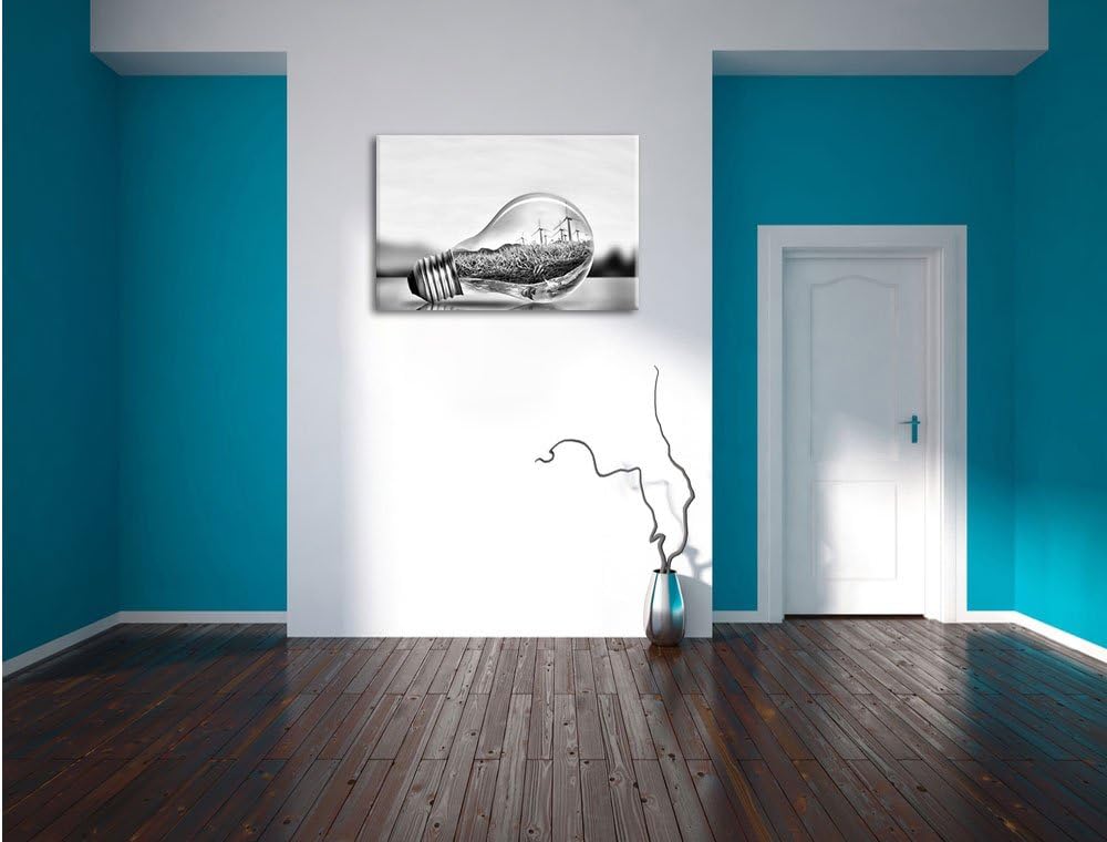 Pixxprint Glühbirne mit Ozean und Leuchtturm als Leinwandbild/Grösse: 100x70 / Wandbild/Kunstdruck/f
