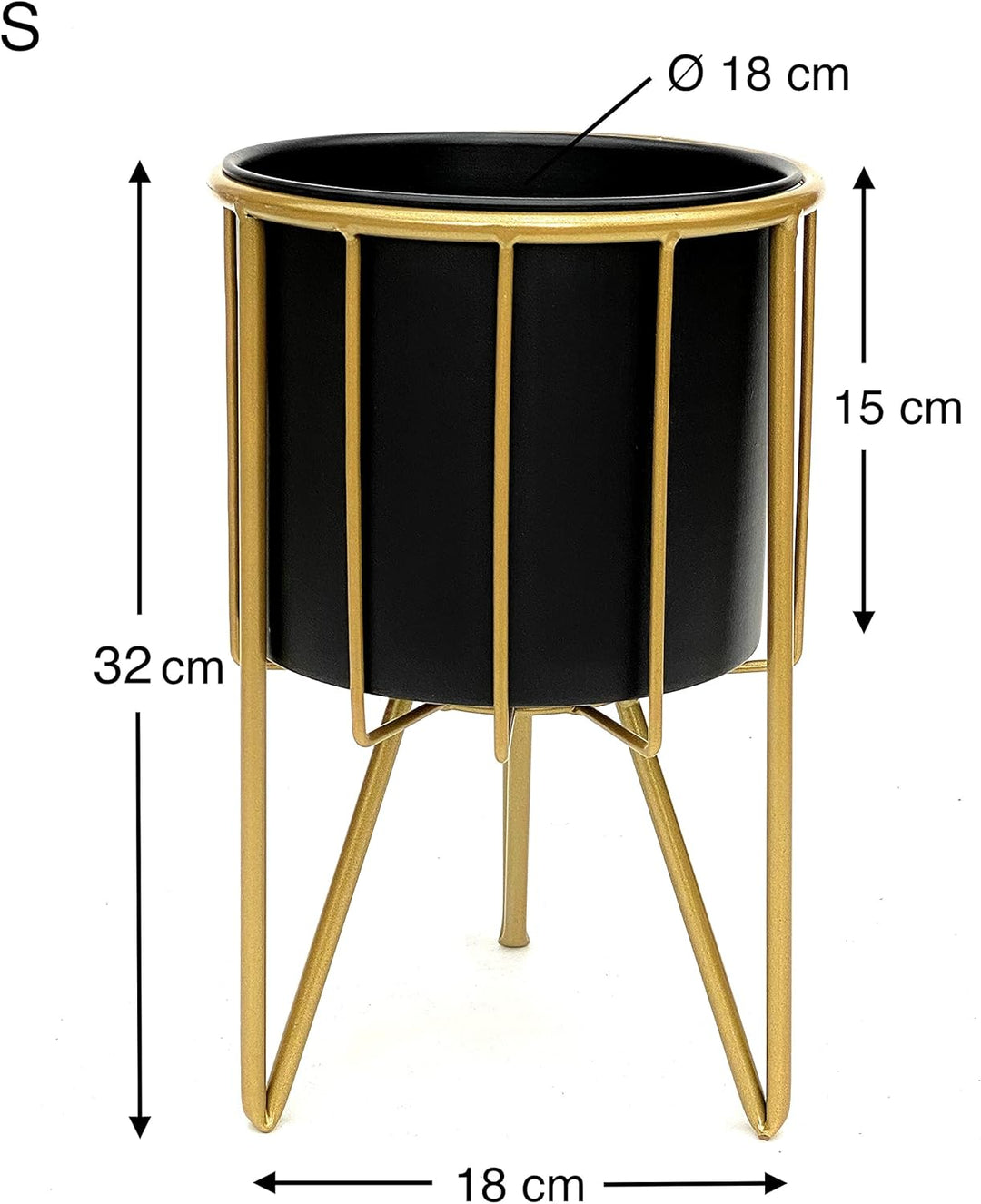 DanDiBo Blumenhocker mit Topf Metall Gold Schwarz Rund 3er Set Blumenständer 96039 Blumensäule Moder