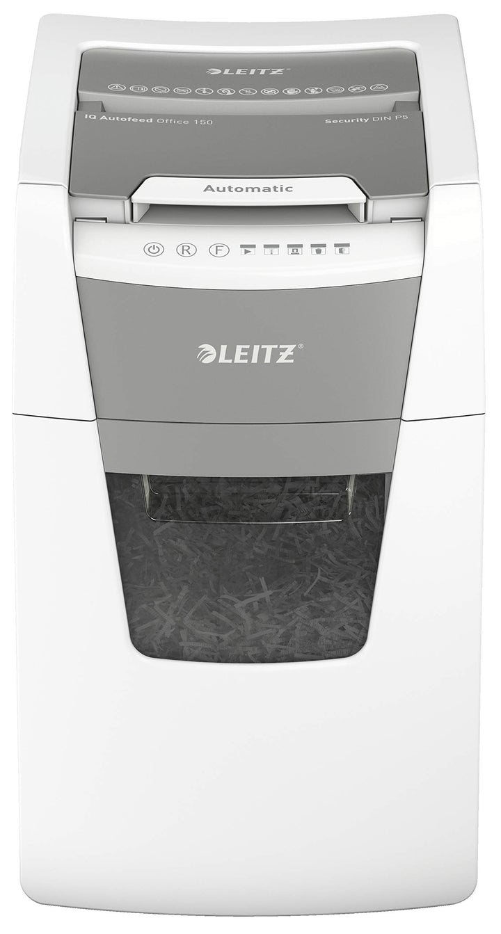 Leitz IQ Autofeed Office Aktenvernichter CH, Mikroschnitt P5, 150 Blatt, 44l-Abfallbehälter, mit Sch