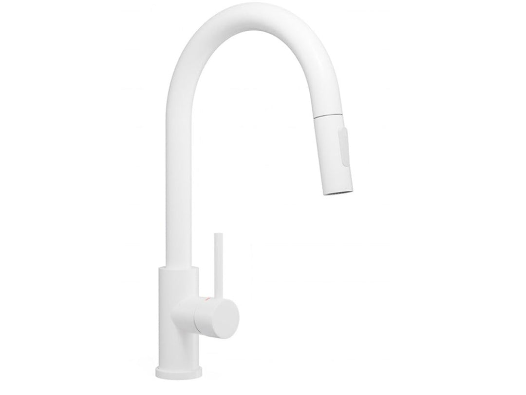 Küchenarmatur mit ausziehbarer Brause und 2 Strahlarten Primagran 9010 Weiss, Weiss