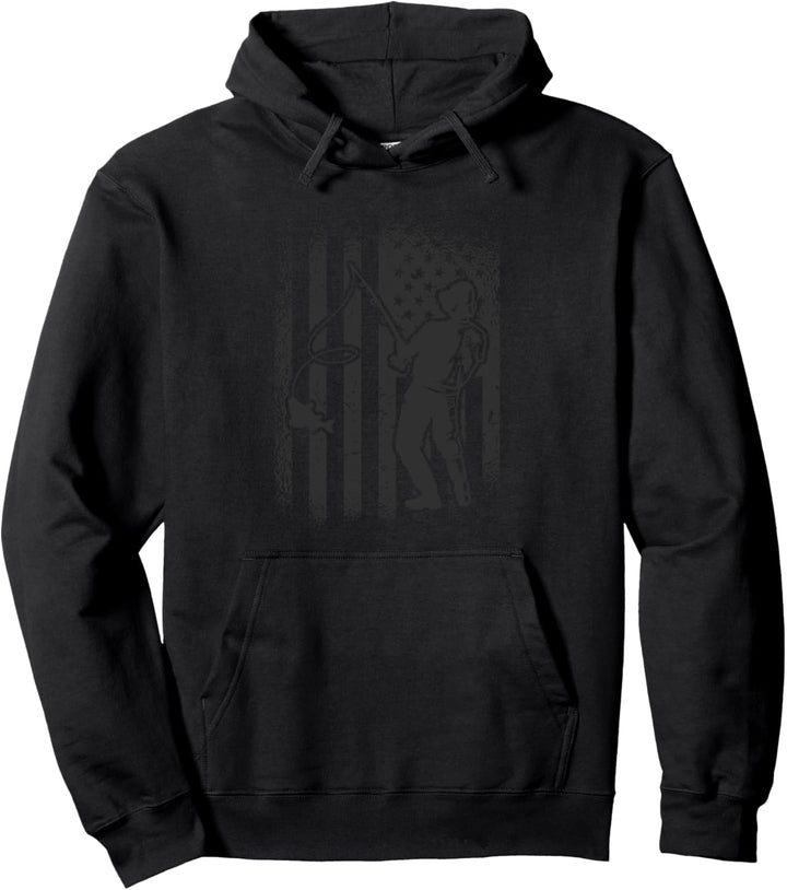 Retro Angler und Fischer Motiv, Fischzüchter, US Flagge Pullover Hoodie