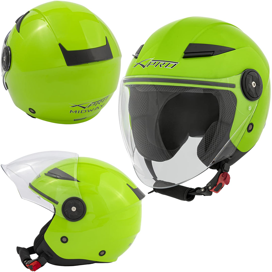 Motorradhelm Motorrad Roller Offenes Jet Scooter Helm Viser ECE 22 BACKLINE 57-58 cm ( M) Grün, 57-5