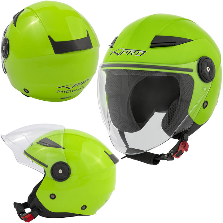 Motorradhelm Motorrad Roller Offenes Jet Scooter Helm Viser ECE 22 BACKLINE 57-58 cm ( M) Grün, 57-5