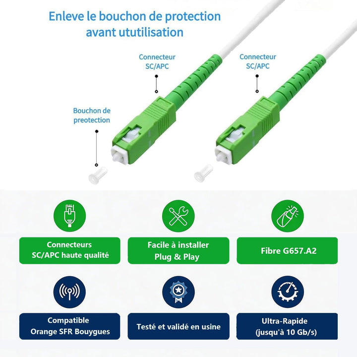Elfcam® - 70m Glasfaserkabel SC/APC auf SC/APC Simplex Singlemode 9/125μm LSZH (70M), 70M