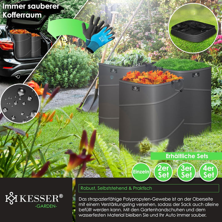 KESSER® Pop-Up-Gartensack 3x 219L Set Laubsack Gartenabfallsack inkl. Handschuhe | Selbststehend mit