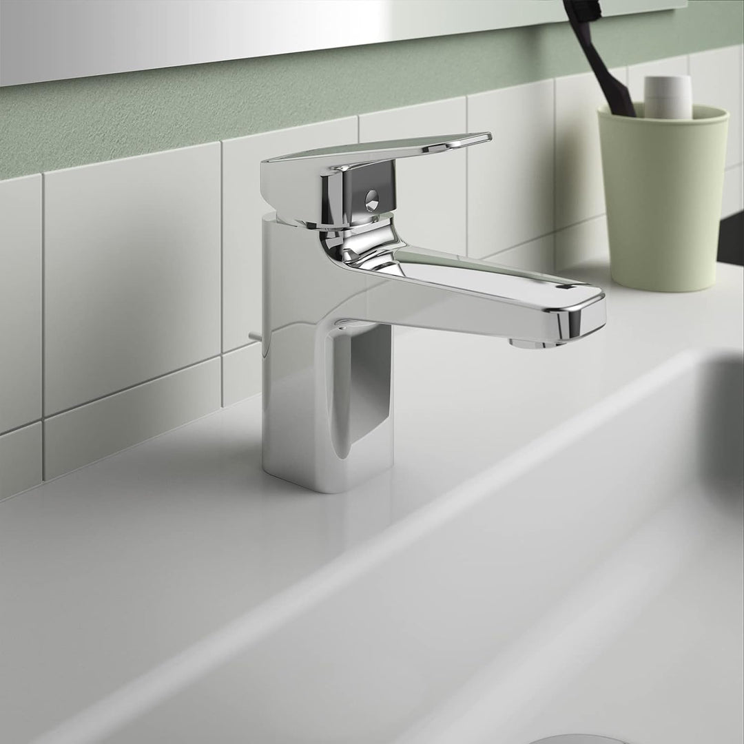 Ideal Standard BD215AA Ceraplan Waschtischarmatur mit Zugknopf-Ablaufgarnitur Auslaufhöhe 73mm BlueS