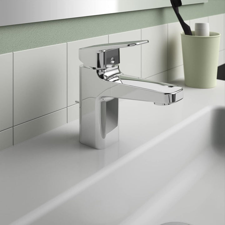 Ideal Standard BD215AA Ceraplan Waschtischarmatur mit Zugknopf-Ablaufgarnitur Auslaufhöhe 73mm BlueS