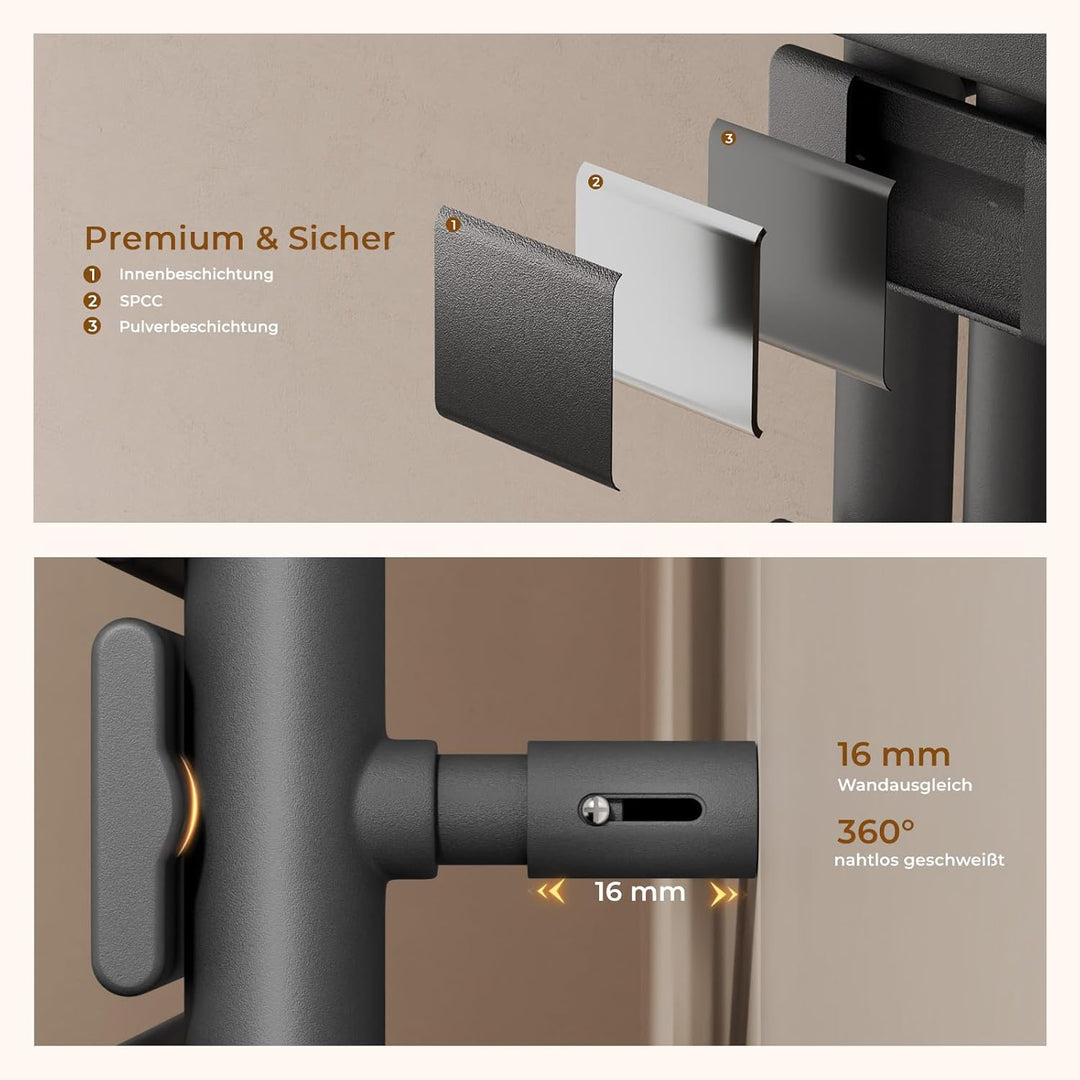 S'AFIELINA Badheizkörper Elektrisch 1599×600mm Anthrazit, 1000W Handtuchheizkörper Elektrisch mit Th