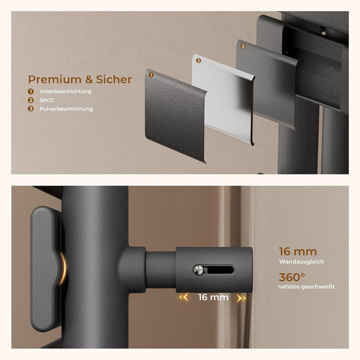 S'AFIELINA Badheizkörper Elektrisch 1599×600mm Anthrazit, 1000W Handtuchheizkörper Elektrisch mit Th