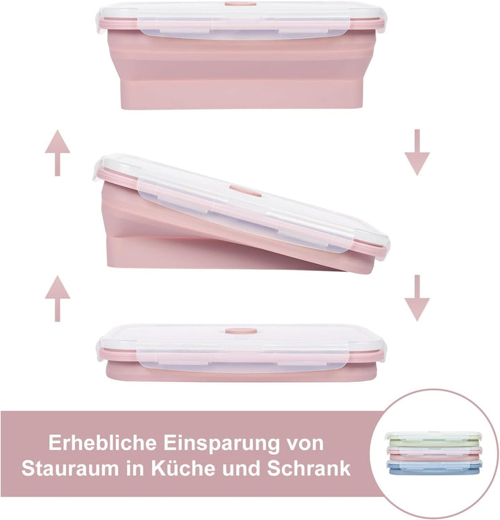 EASYLOCK 3 PACK 800ML Frischhaltedosen mit Deckel, Meal Prep Boxen, Faltbare Brotdose, Aufschnittbox