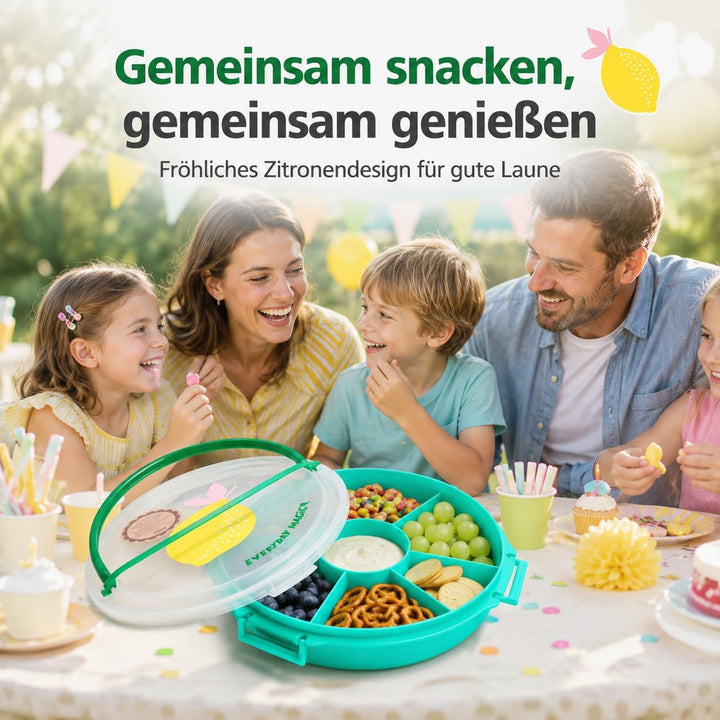 Rice Serviertablett rund Ø 32 cm mit Deckel &amp; Tragegriff – Snack- &amp; Partyplatte mit Fächern, BPA-fre