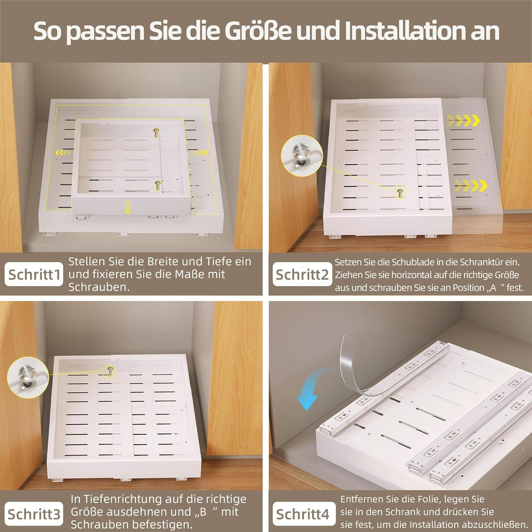 NETEL 2 Pack 4-Wege-erweiterbarer Schublade mit Kleber, Teleskopschublade (Einstellbare 43.5-55cm T