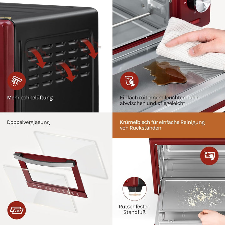 WOLTU Mini Backofen 32 Liter, 1600 Watt Toasterofen | Pizzaofen | Herausnehmbares Krümelblech mit Ti