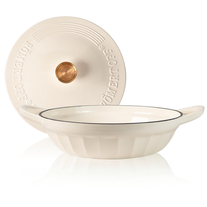 Römertopf Gusseisen Schmorpfanne mit Deckel 28 cm – Sautépfanne Emaille-Beschichtung, alle Herdarten