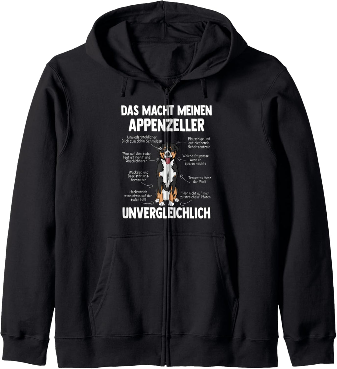 Anatomie eines Appenzeller Sennenhund Kapuzenjacke